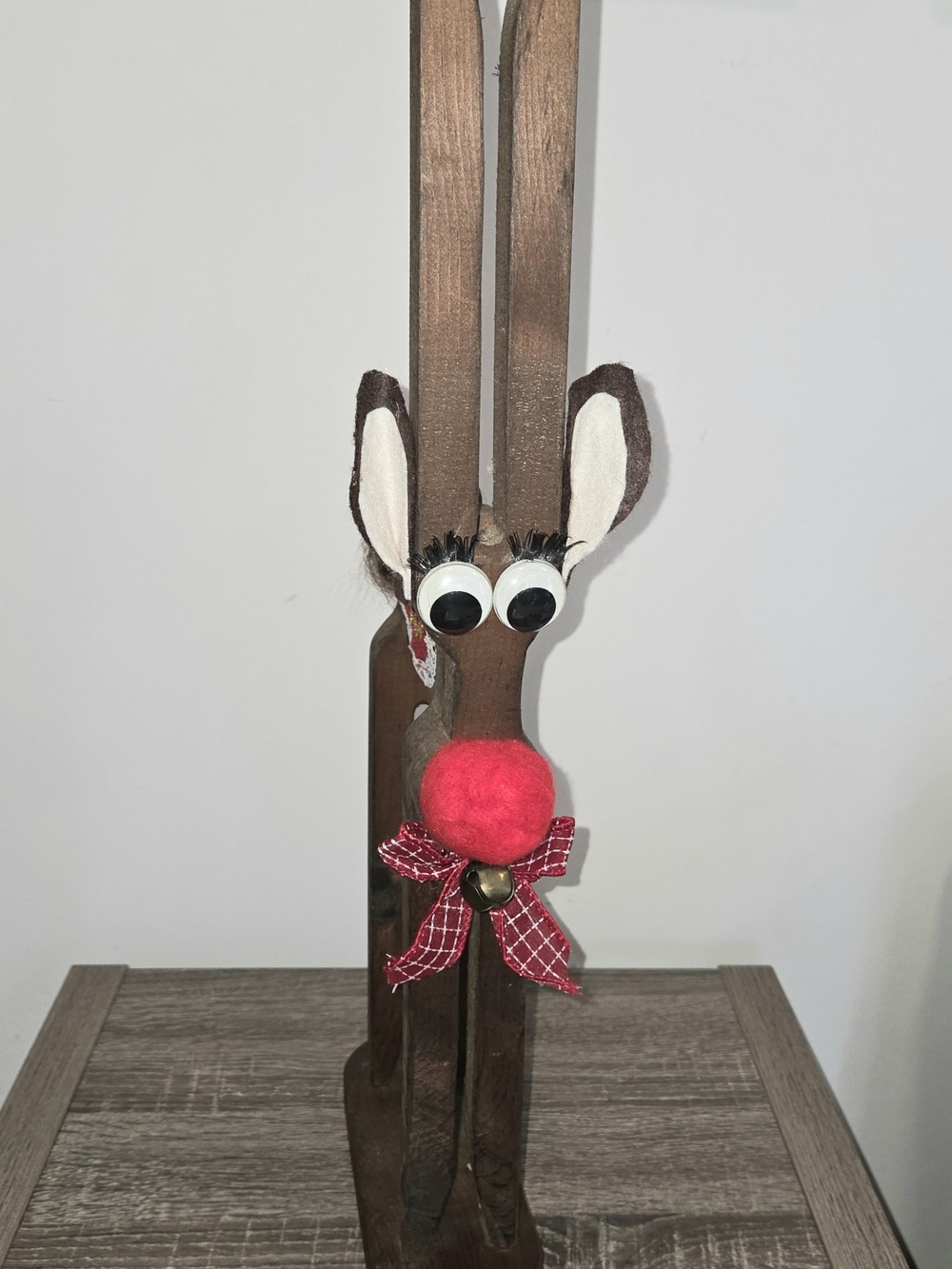 Country Christmas Reindeer 1980s Wooden Clothespin Large Primitive Rudolph 20"×7